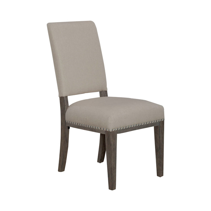 Westfield - 5 Piece Pedestal Table Set (Upholstered Side Chairs) - Light Brown