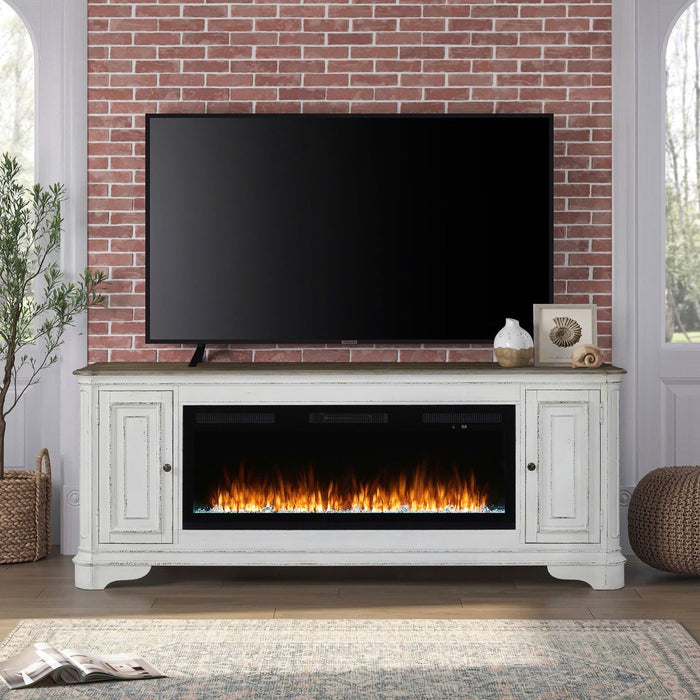 Fireplace TV Consoles - 244 82" Console With Fire FTS - White