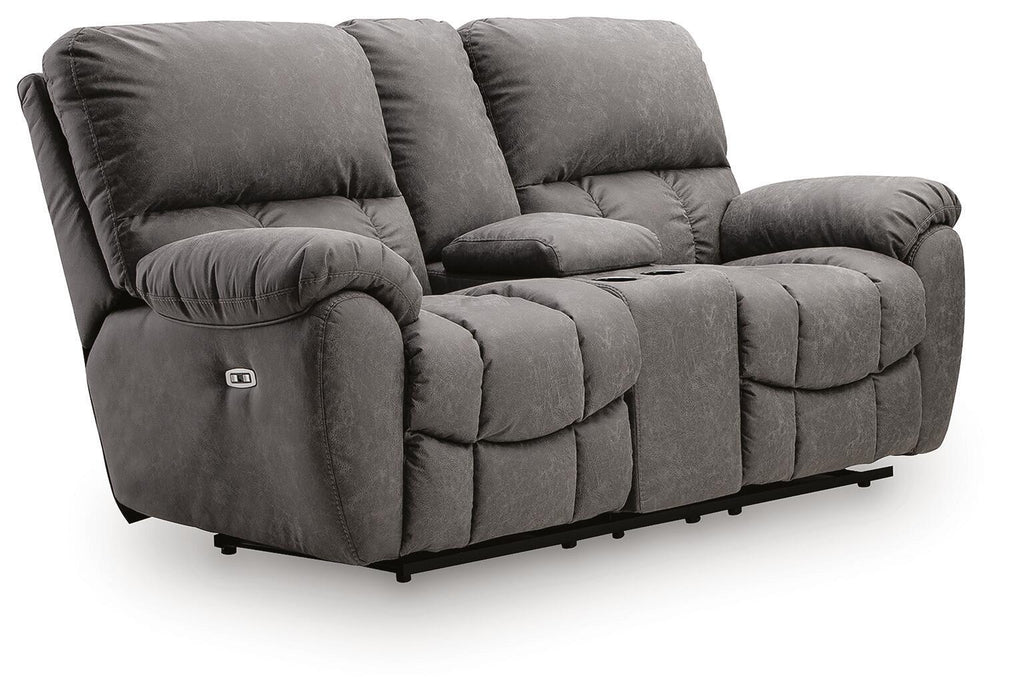 Bakerstein - Power Recline Loveseat/Console/Adjustable Headrest - Galaxy