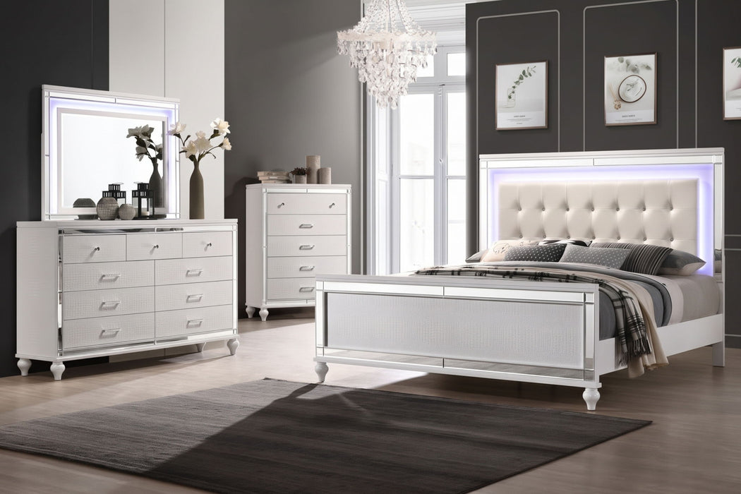 Valentino - Queen 4 Piece Bedroom Set(Bed, Dresser, Mirror, Chest) - White