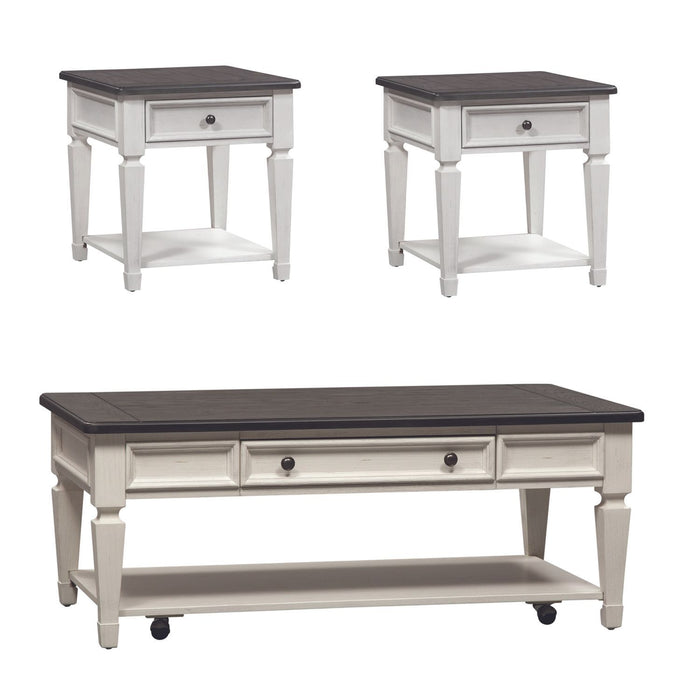 Allyson Park - 3 Piece Table Set - Wirebrushed White / Charcoal