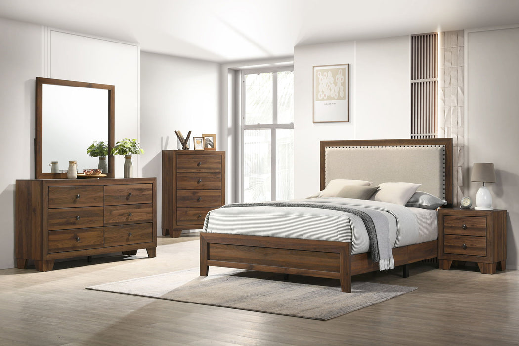 Millie - Queen Upholstery Bed In One Box - Brown Cherry